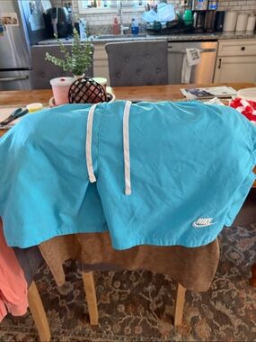 Nike Turquoise Swim Shorts with White Drawstring